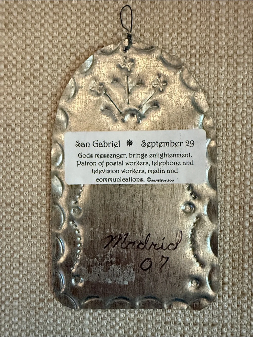 Handcrafted San Gabriel Religious Silver-Tone Punched Tin Angel Wall Plaque -